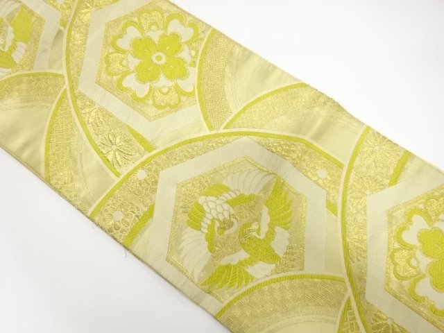JAPANESE KIMONO / ANTIQUE OVERTIME CRANE / HANA MOMON WOVEN FUKURO OBI